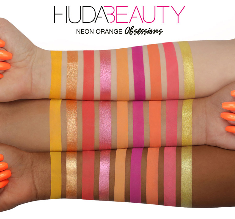 HudaBeautyNeonOrangeObsessionsPaletteSwatches Beauty Trends and