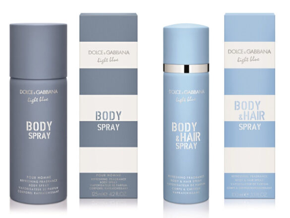 light blue body and hair spray