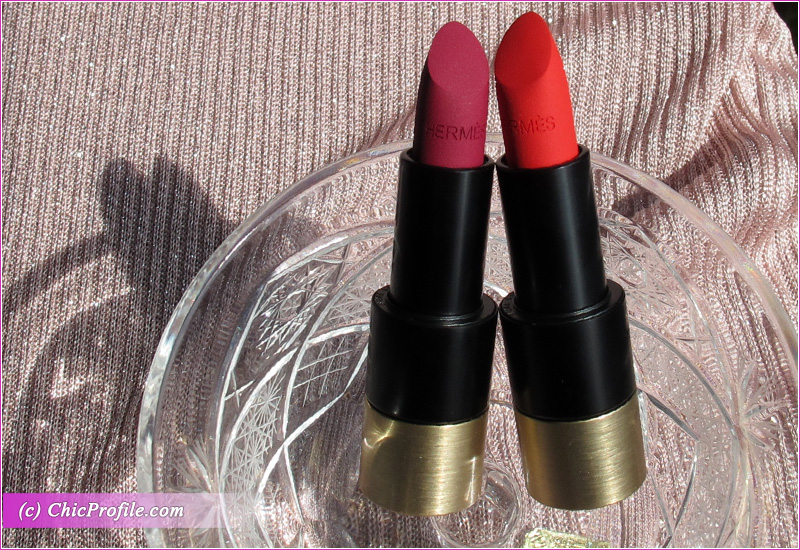 Hermes Rose Velours & Rouge Casaque Rouge Matte Lipsticks Review