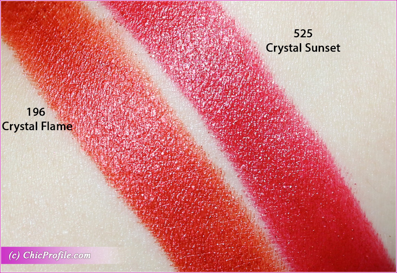 Lancome L'Absolu Rouge Crystal Flame & Crystal Sunset Precious Holiday Lipsticks Swatches